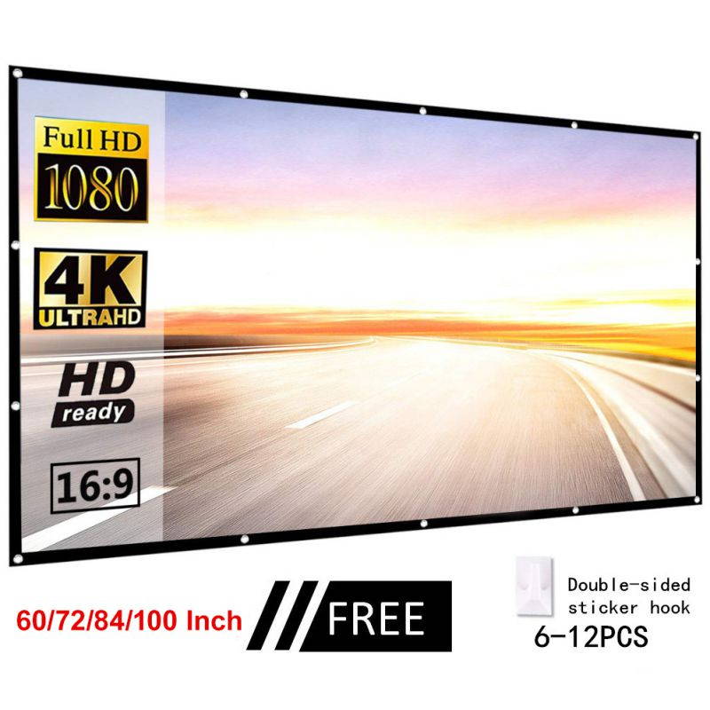 60" 16:9 No Crease Home Theater Portable Foldable White Projection Screen