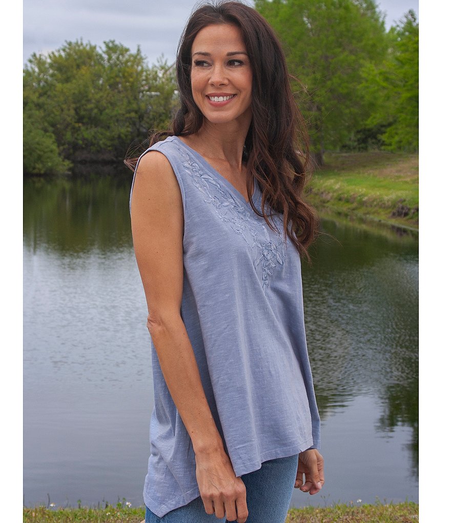 Karyn Seo Saira Vintage Embroidered V-Neck Boho Tank Top