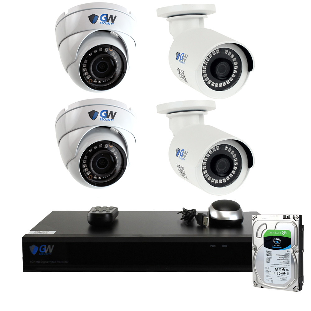 GW 8 Channel 4K NVR H.265 HEVC 5 Megapixel PoE IP Camera System, 6 x 1920P HD IP66 Rated Weather Proof, 3.6mm Wide Angle Camera, Night Vision Compact Size, Free App Access
