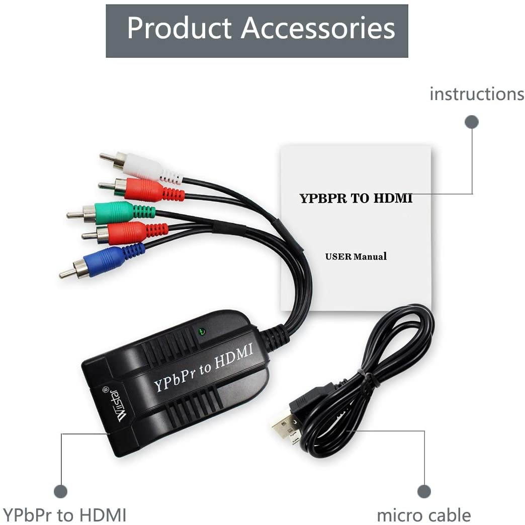 Wiistar Component YPbPr to HDMI Converter Adapter 5RCA Component RGB YPbPr Video +R/L Audio to HDMI Converter Supports 1080P for HDTV Monitor Projector