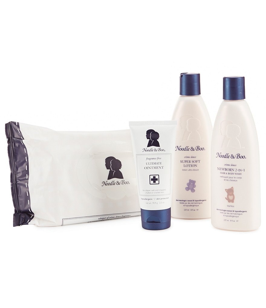 Noodle & Boo Baby Lotion, Hair & Body Wash, Ointment, & Cleansing Wipes Baby Shower Bathtime Gift Set