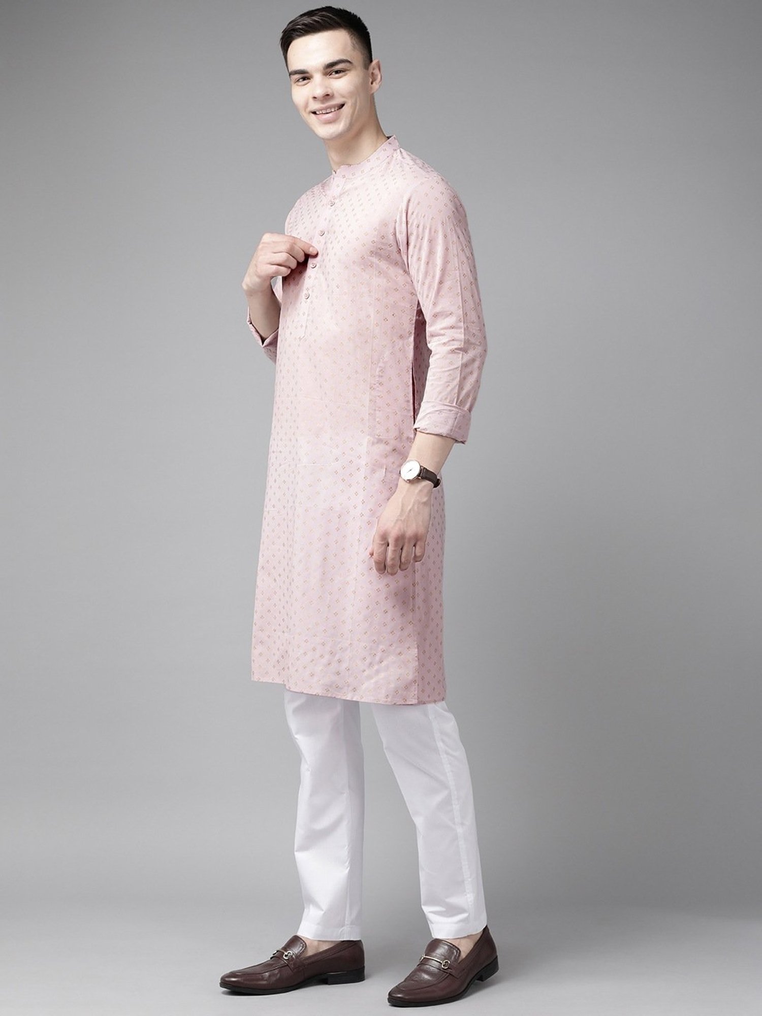 See Designs Pink & White Cotton Regular Fit Printed Kurta Bottom Set