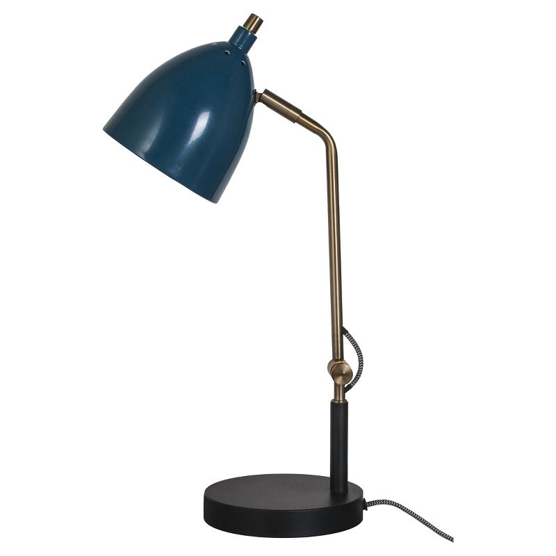 23" Iron/Seeded Glass Axel Farmhouse Industrial Task Lamp (Includes LED Light Bulb) Black - JONATHAN Y
