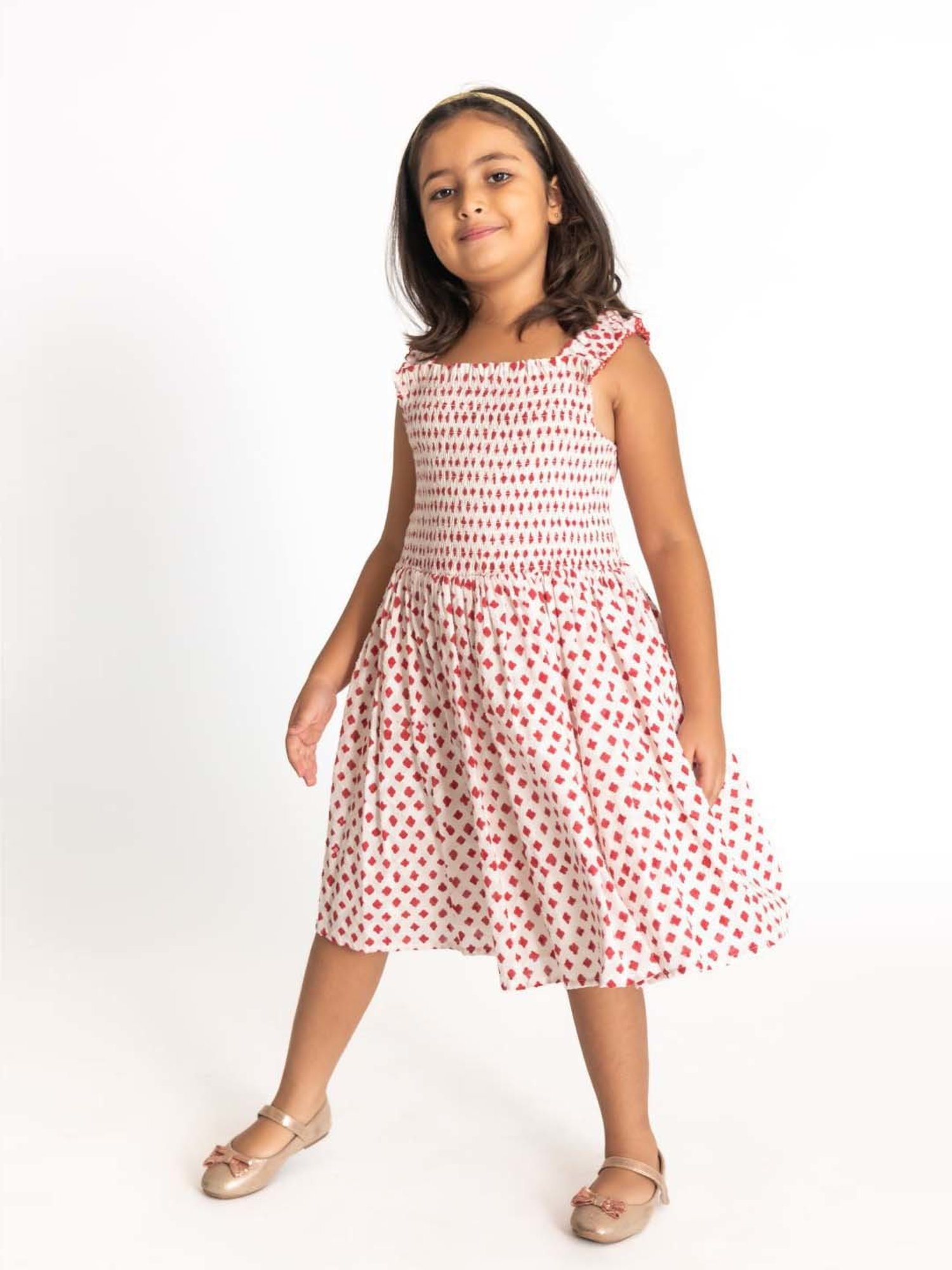 A Little Fable Kids Red & White Cotton Printed Dress