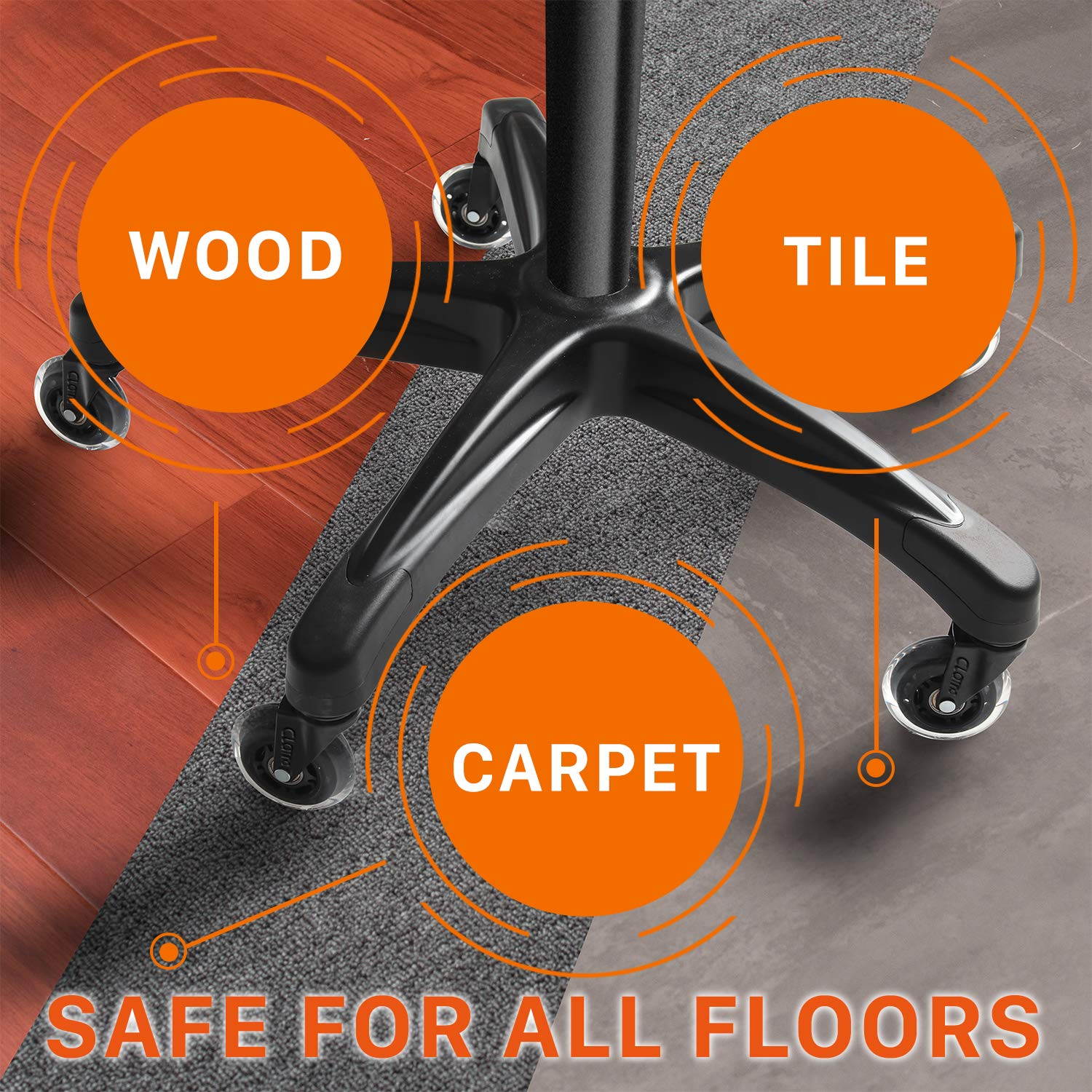 CLATINA Heavy Duty Office Chairs Wheels Replacement for Hardwood Floors and Carpet Rolling Casters Safe Soft Smooth Silent Desk Gamer Computer, 1 Pack