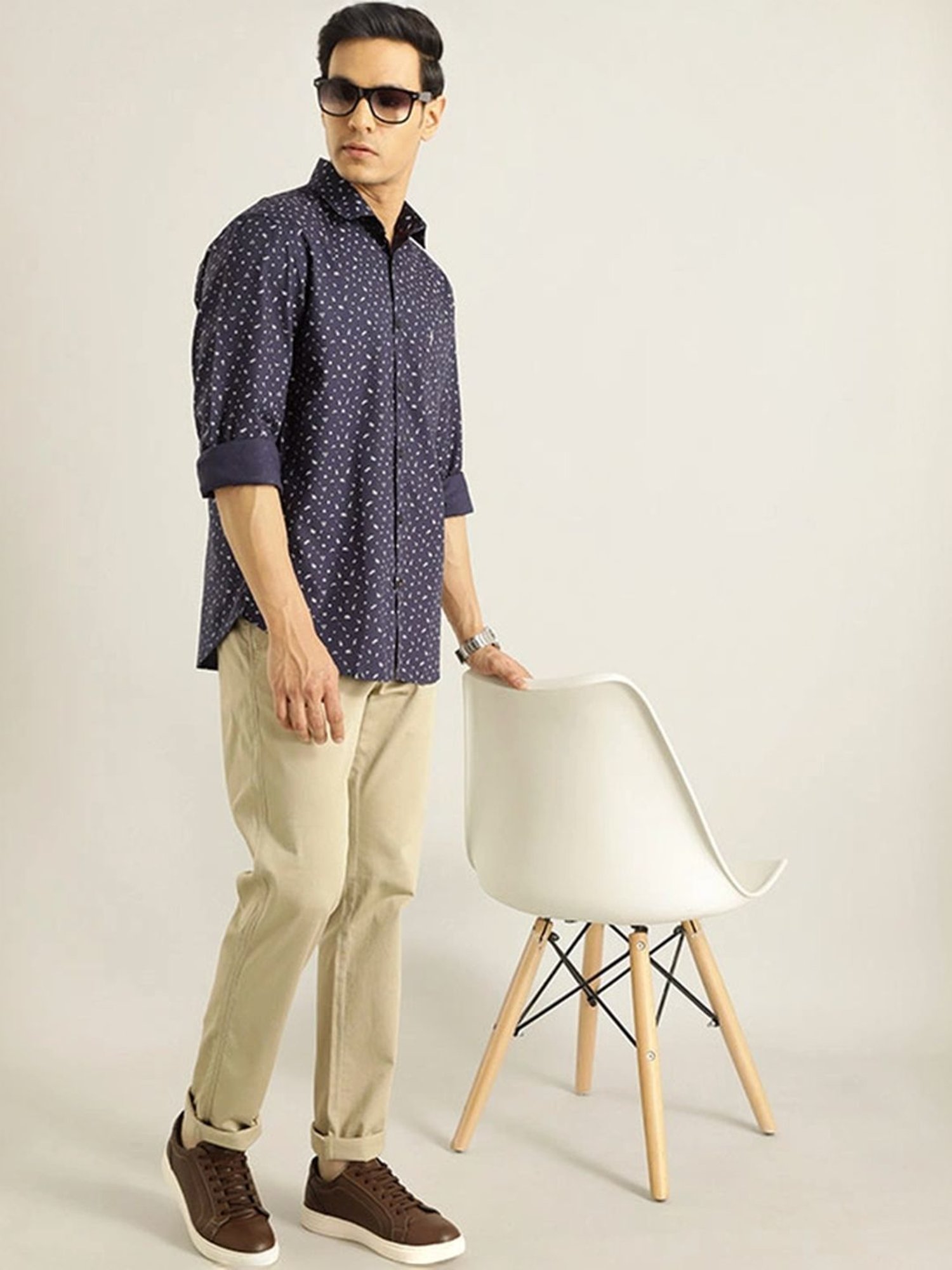 Indian Terrain Navy Slim Fit Printed Shirt