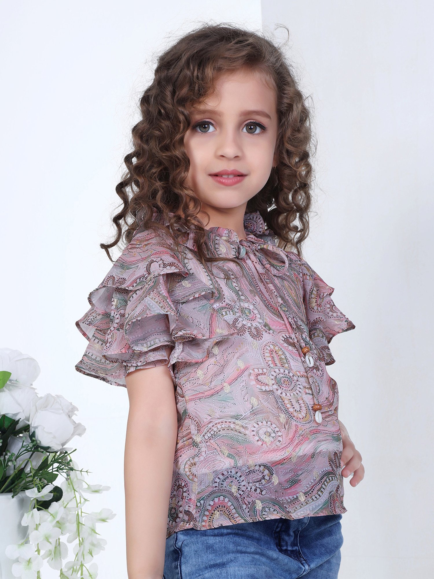 Peppermint Kids Brown Printed Top