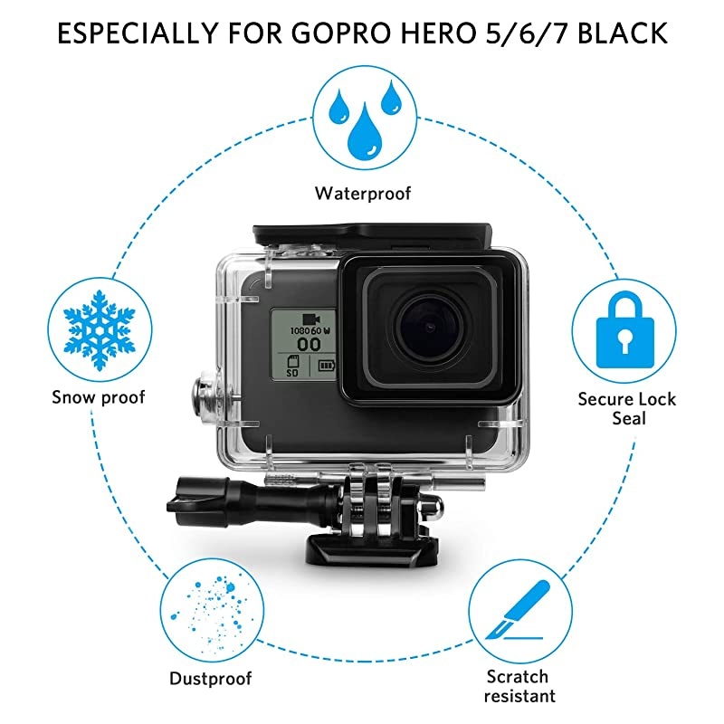 Waterproof Housing Shell for GoPro HERO7/2018/6/5 Black Diving Protective Housing Case 45m with Red Filter, Bracket Accessories for Go Pro Hero7/2018/6/5 Action Camera