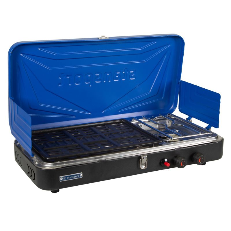 Stansport Propane Stove and Grill Combo Piezo Ignition Blue