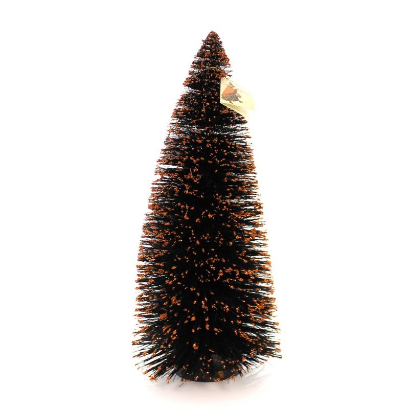 Halloween Black/Orange Bottle Brush Tree Glittered  -  Decorative Figurines
