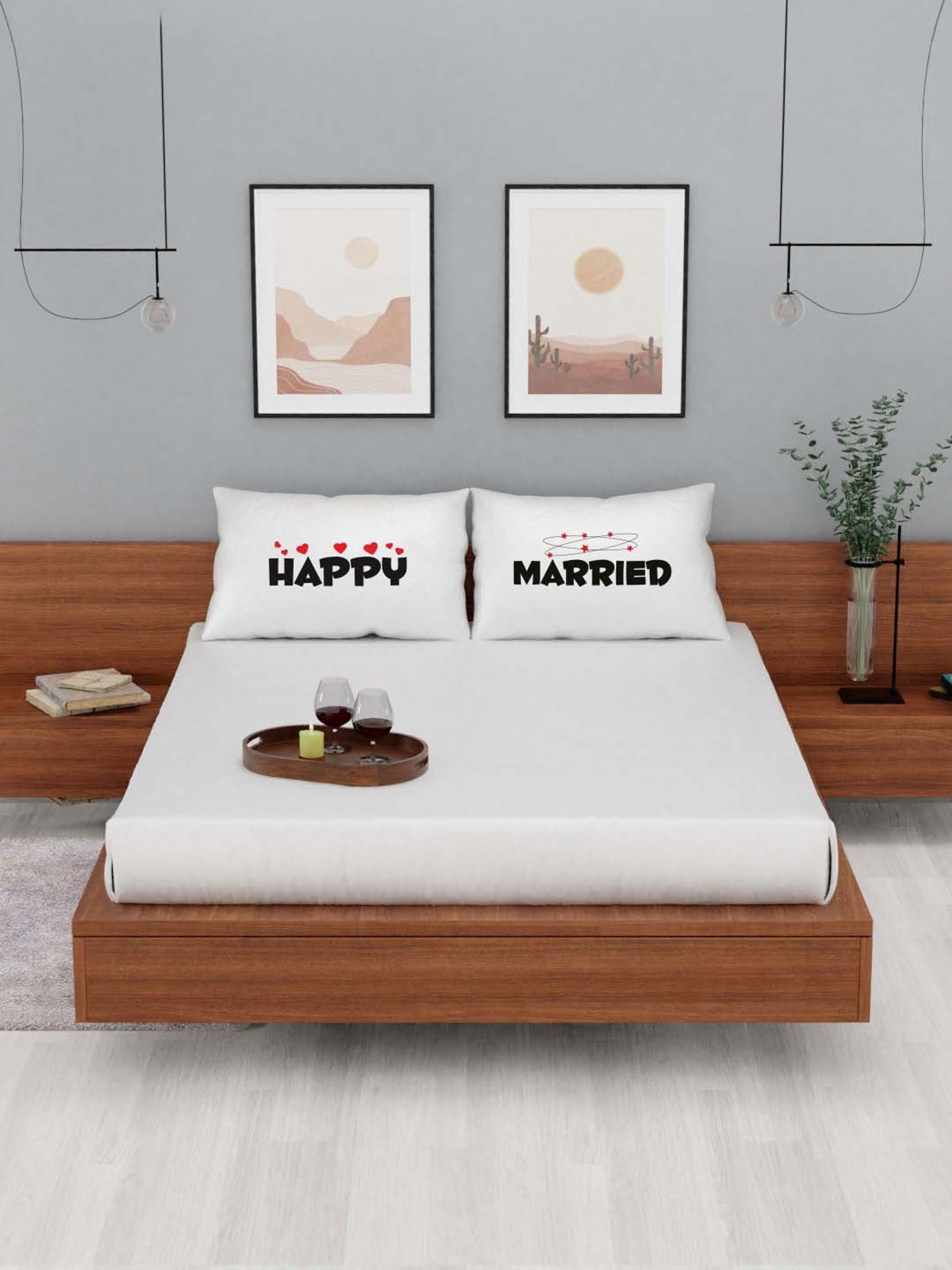 Stoa Paris White Polyester 225TC Double Bedsheet with 2 Pillow Covers