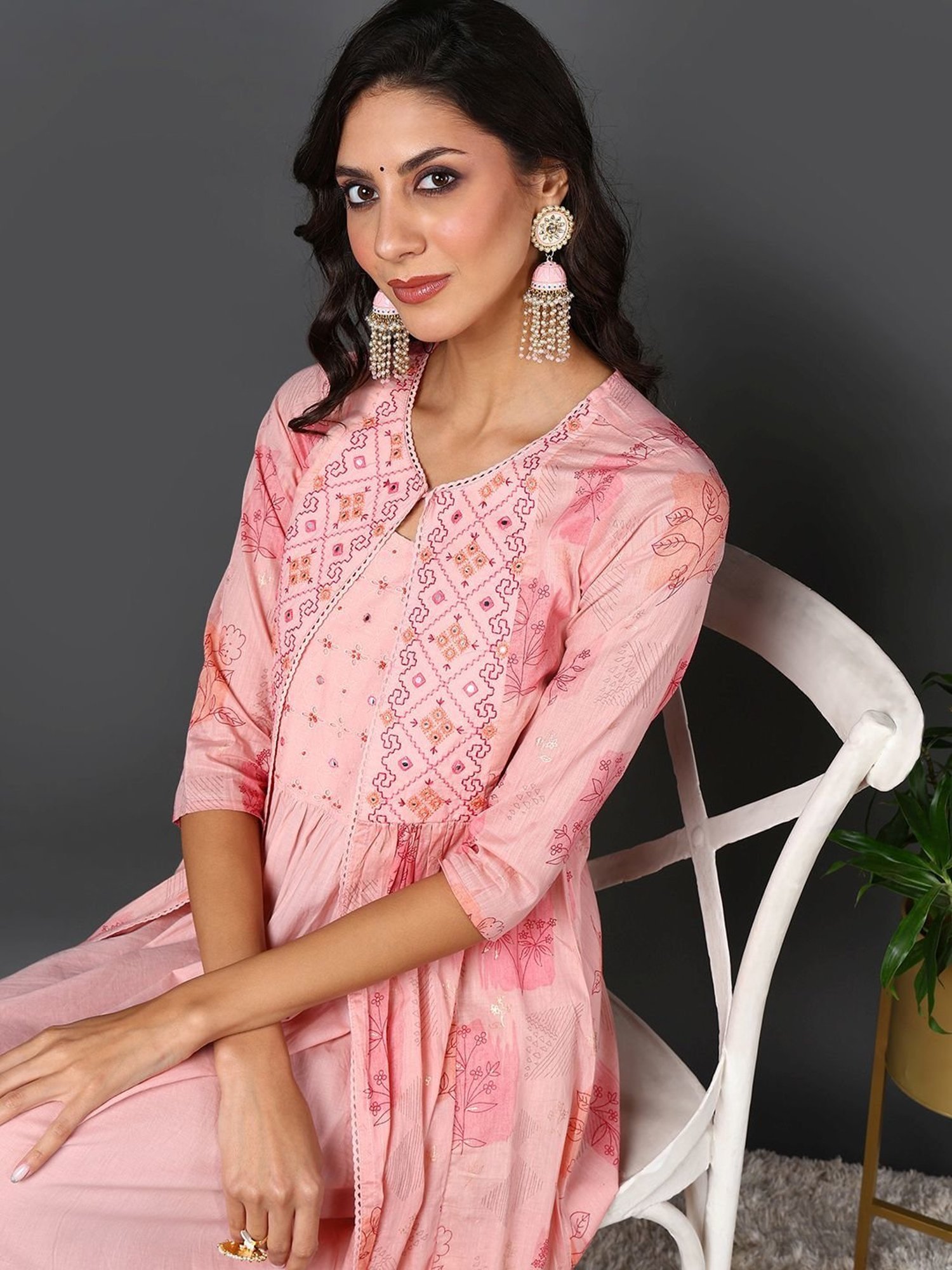 Vaamsi Pink Cotton Embroidered Dress