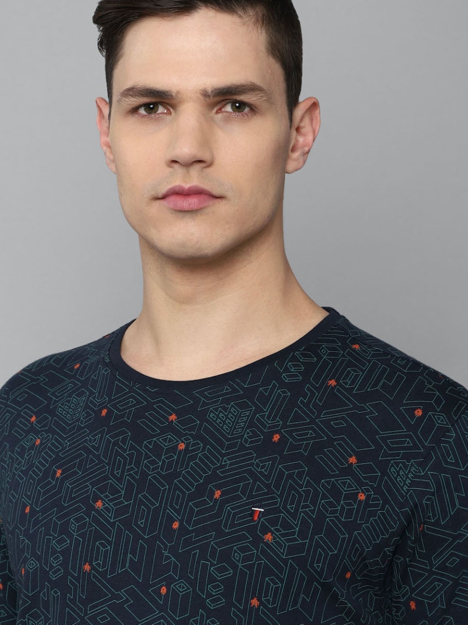 Louis Philippe Jeans Navy Cotton Slim Fit Printed T-Shirt