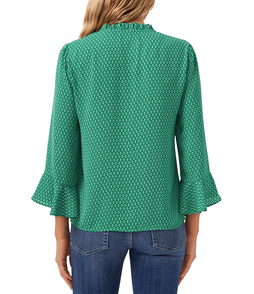 CeCe Split V-Neck Ruffle 3/4 Sleeve Printed Blouse