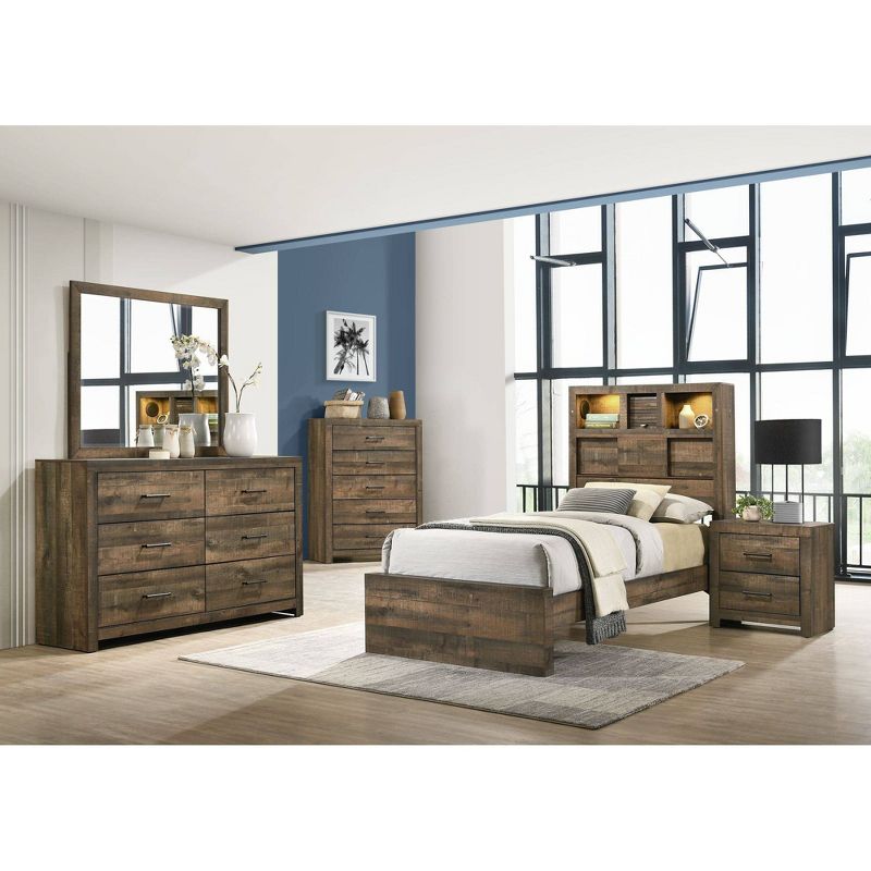 4pc Full Beckett Bookcase Panel Bedroom Set with Bluetooth Walnut - Picket House Furnishings