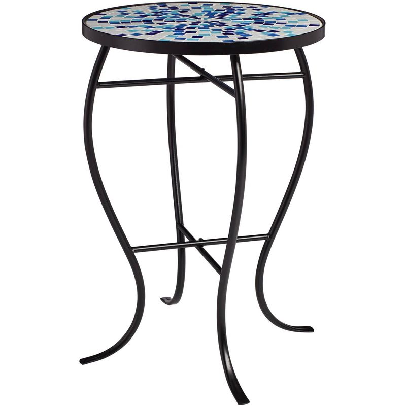 Teal Island Designs Multi Blue Mosaic Black Iron Outdoor Accent Table