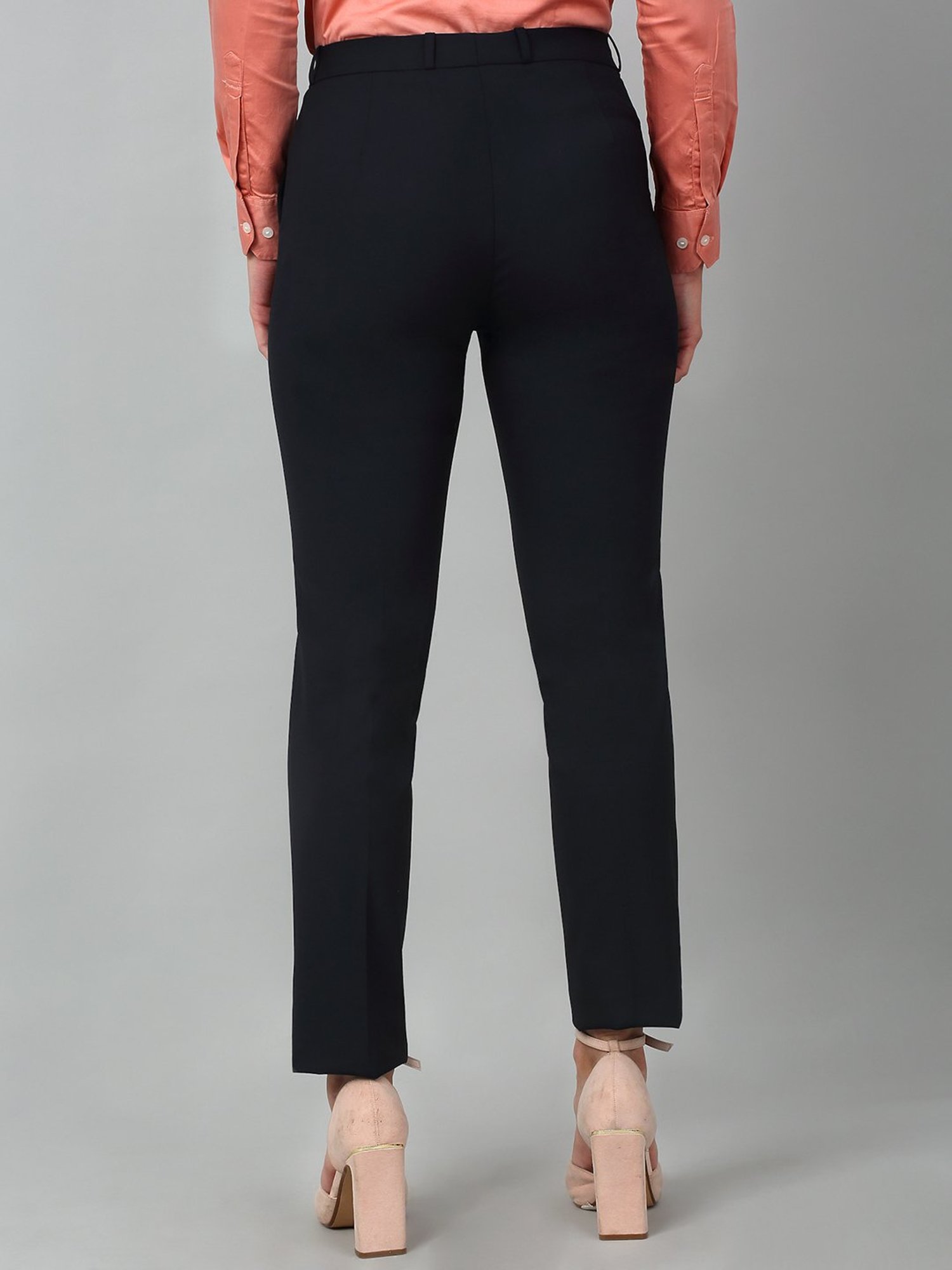 Cantabil Navy Cotton Lycra  Regular Fit Mid Rise Trousers