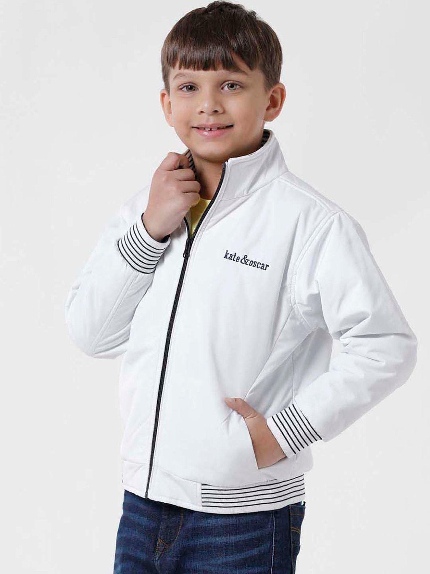 Kate & Oscar Kids White Regular Fit Full Sleeves Jacket