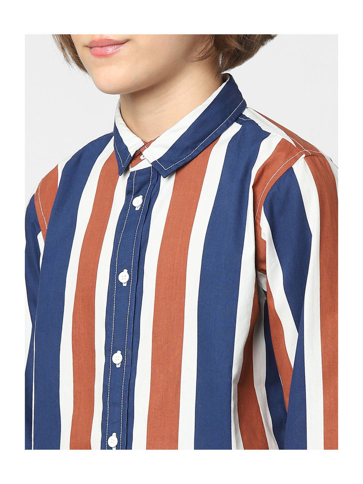 Jack & Jones Junior Navy Striped Full Sleeves Shirt