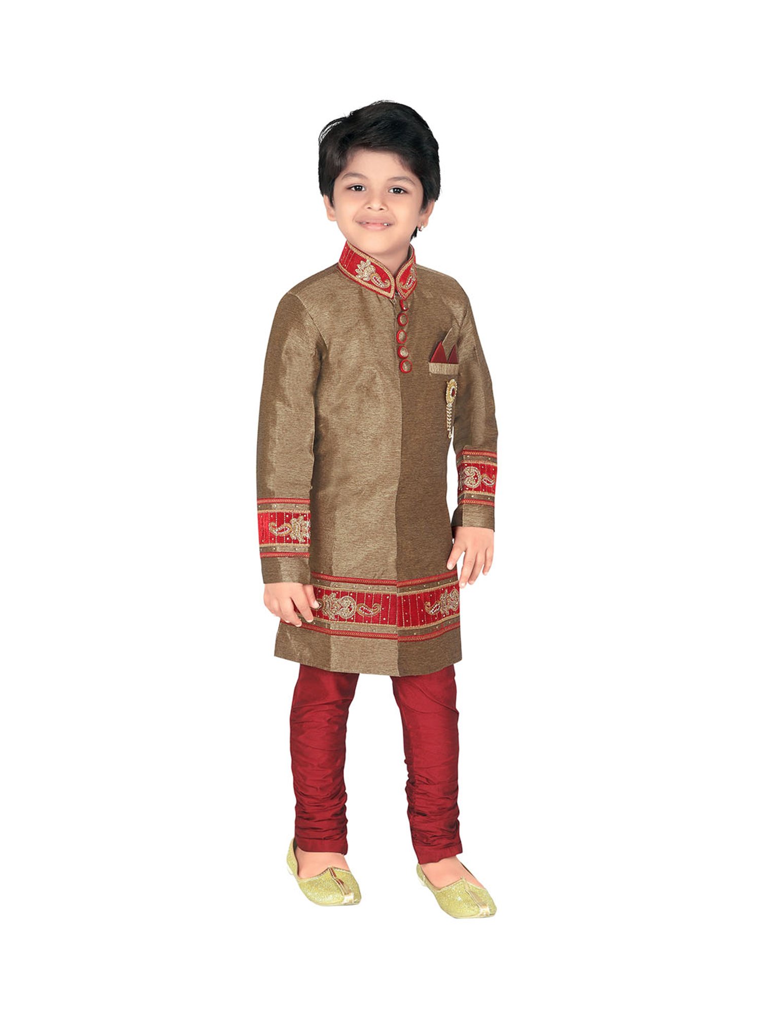 Ahhaaaa Kids Maroon & Beige Textured Kurta with Pyjamas