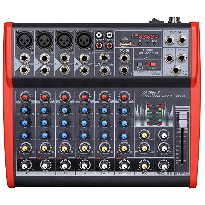 AMX7313Professional EightChannel Audio Mixer with USB and DSP Processor AMX7313