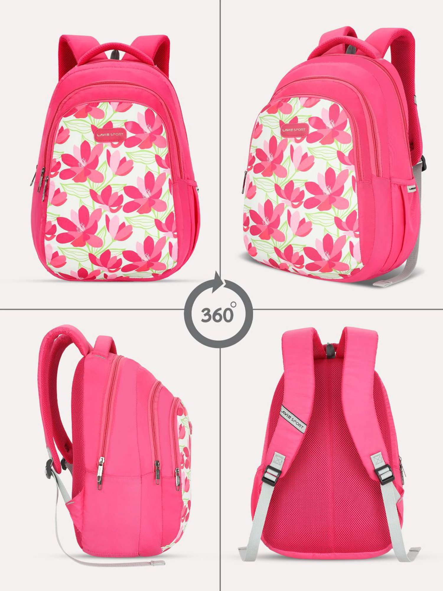 Lavie Sport Carolina Magenta Polyester Printed Laptop Backpack - 26 Ltrs