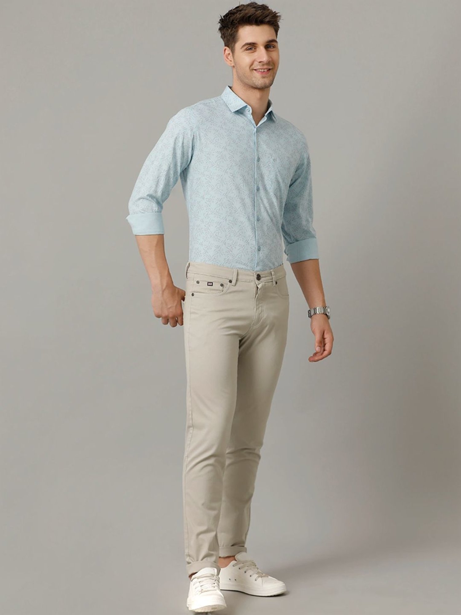 Cavallo By Linen Club Blue Linen Contemporary Fit Printed Shirt