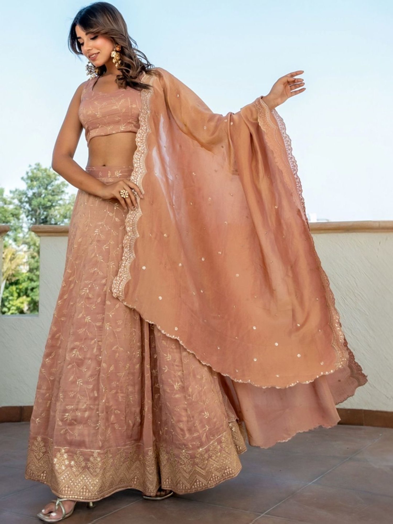 HOUSE OF JAMOTI Pink Embroidered Lehenga Choli Set With Dupatta