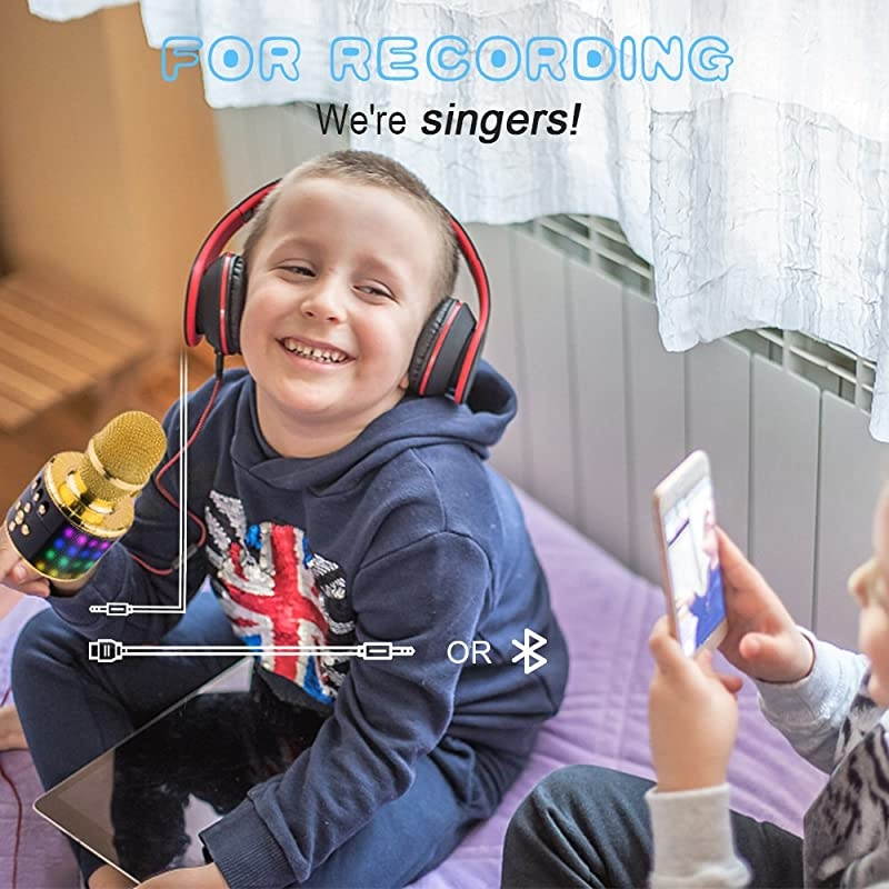 Bluetooth Wireless Microphone with Controllable LED Lights Portable Handheld Karaoke Speaker Machine Birthday Home Party for AndroidiPhonePC or All Smartphone