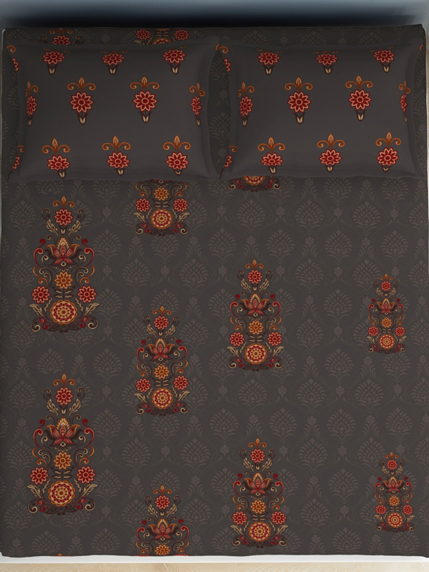 Spaces Aurum Abstract Grey 132 TC Cotton Double Bedsheet with 2 Pillow Covers