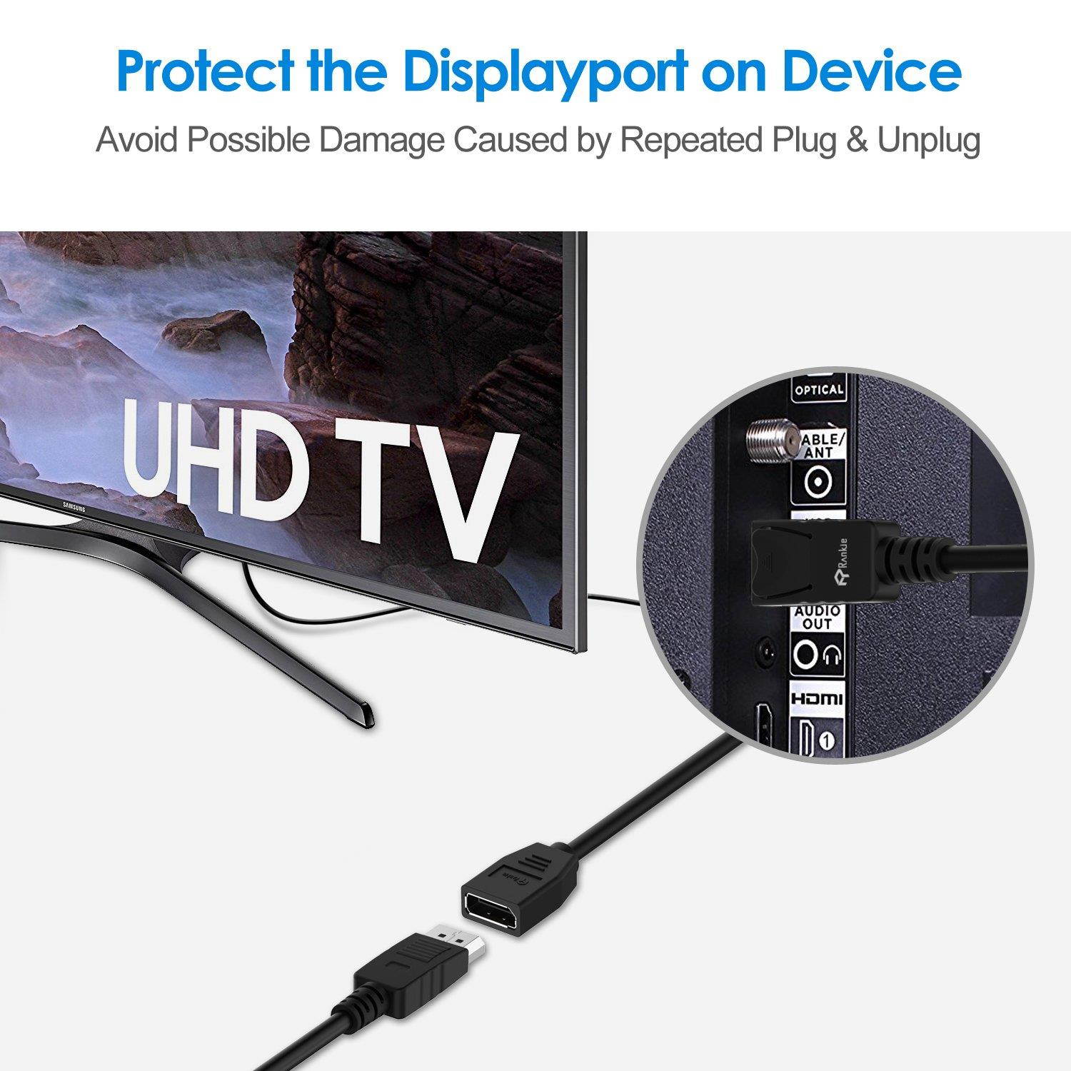 DP Extension Cable, Rankie 6 Feet DisplayPort Male to Female Extension Cable (Black) -R1332