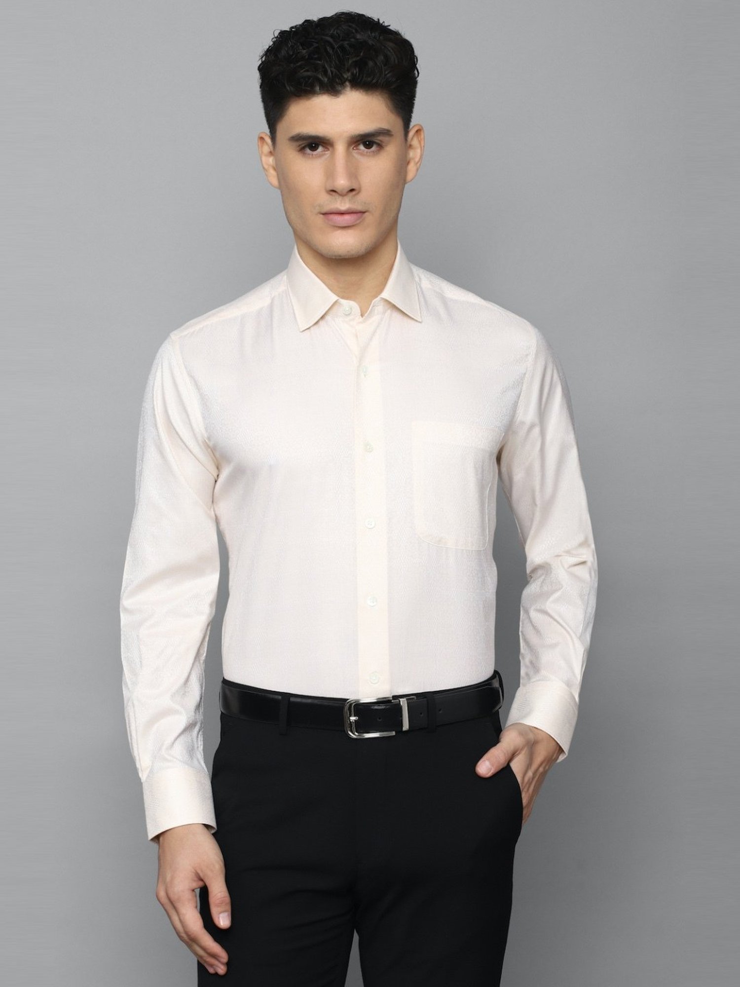 Luxure By Louis Philippe Beige Cotton Regular Fit Texture Shirt