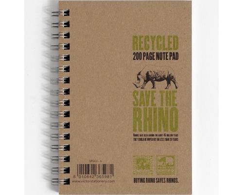 RECYCLED Save the Rhino Notebook, A6, 200 pages, 7mm ruled (Pack of 6)
