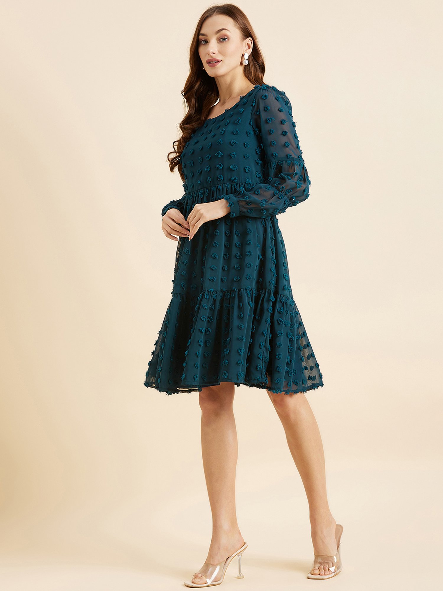 PANIT Teal Self Design Ethnic Dress