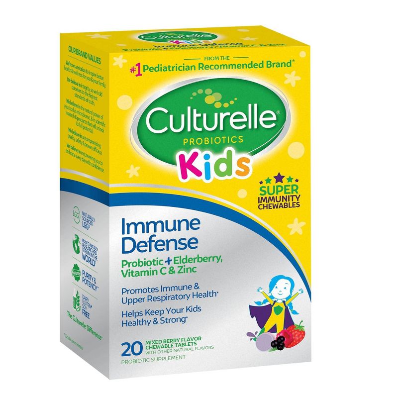 Culturelle Kids Daily Immune Defense Probiotic + Elderberry, Vitamin C and Zinc Chewable for Oral Health - 20ct