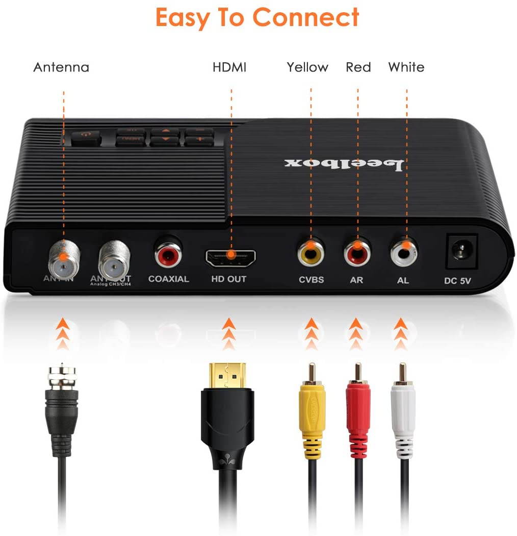 Leelbox Converter Box, 1080P ATSC Digital Tuner Box for Analog TV, Supports Recording PVR, Live TV Shows, Multimedia Playback, H.265 Video Decoding, IR Search, Free Local TV