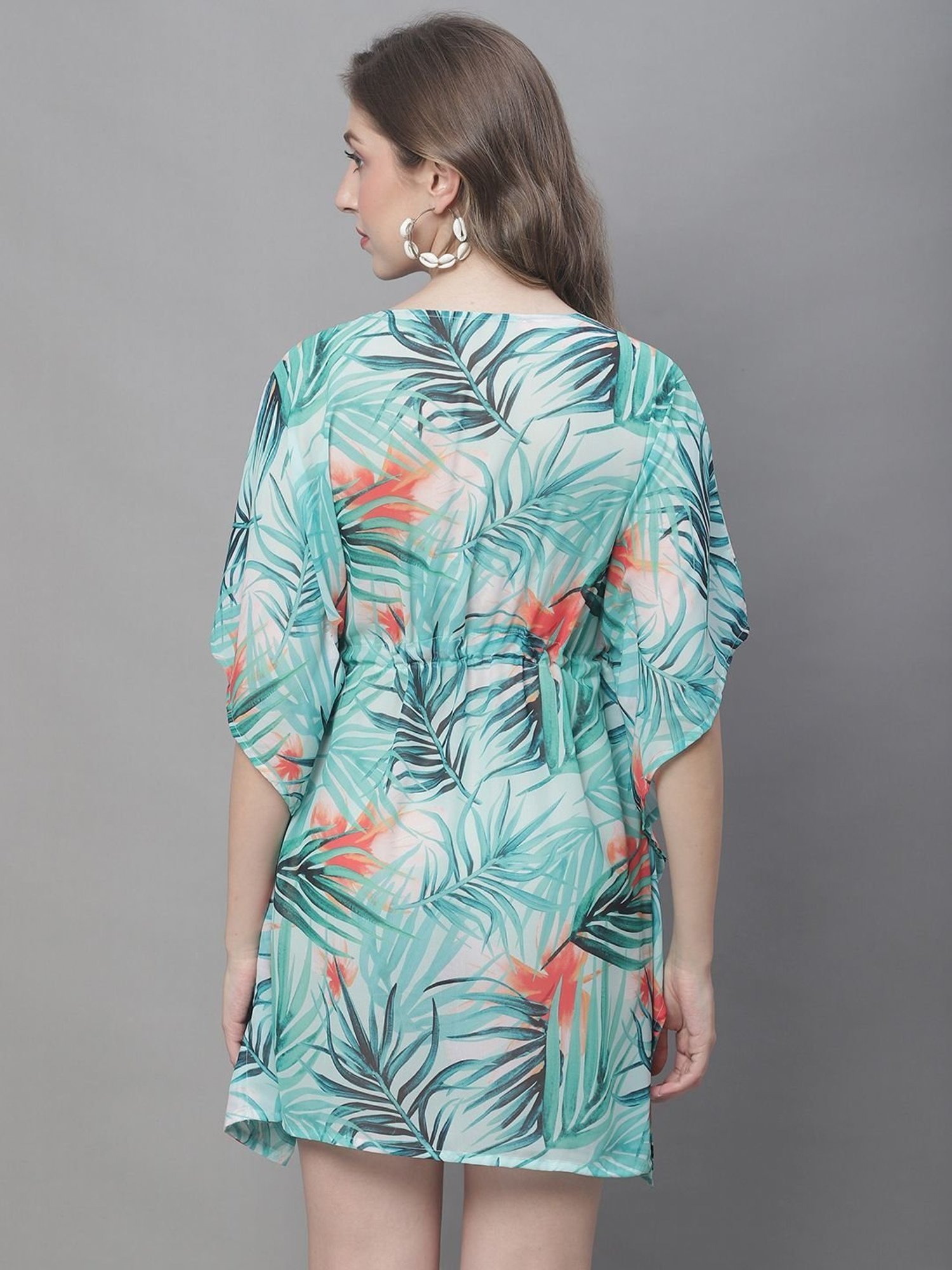 Claura Green Printed Beachwear Kaftan