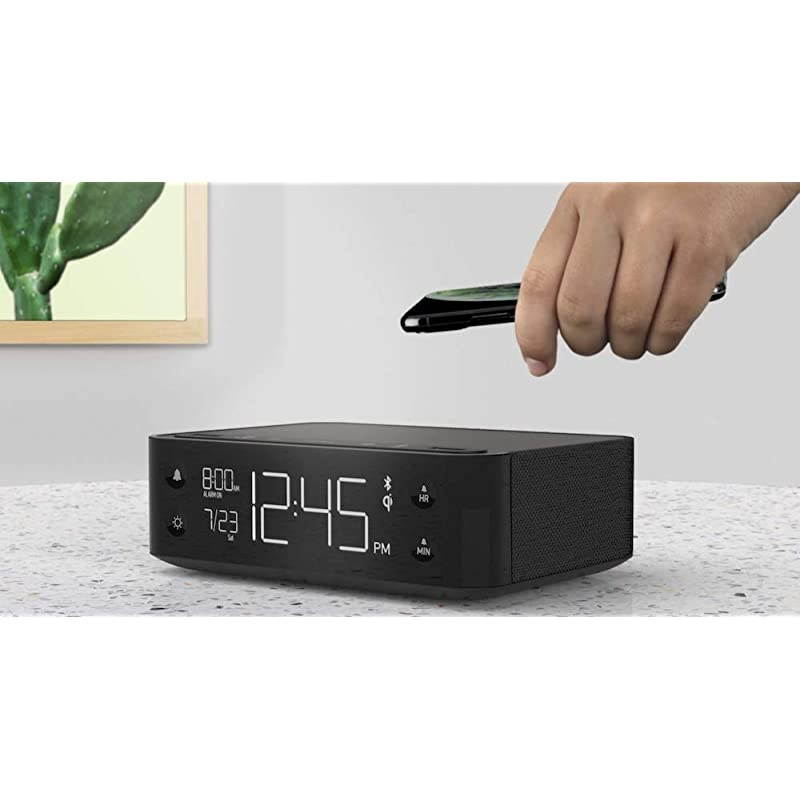 Station A  Hotel Alarm Clock with Qi Wireless Charging Dual USB Outlets and Bluetooth Speaker Jetaway Black