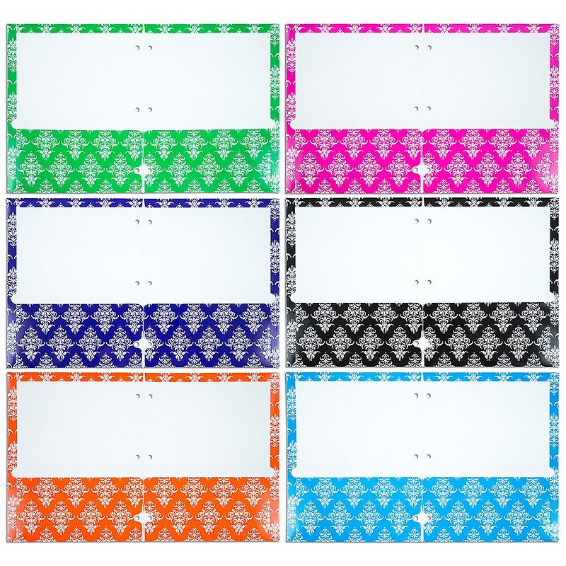 JAM Paper Glossy 3-Hole Punched 2-Pocket School Folders, Assorted Damask 31237925