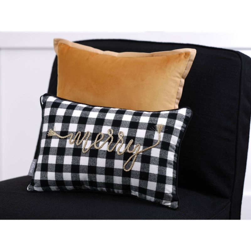 Merry Check Square Throw Pillow Black/White - Pillow Perfect