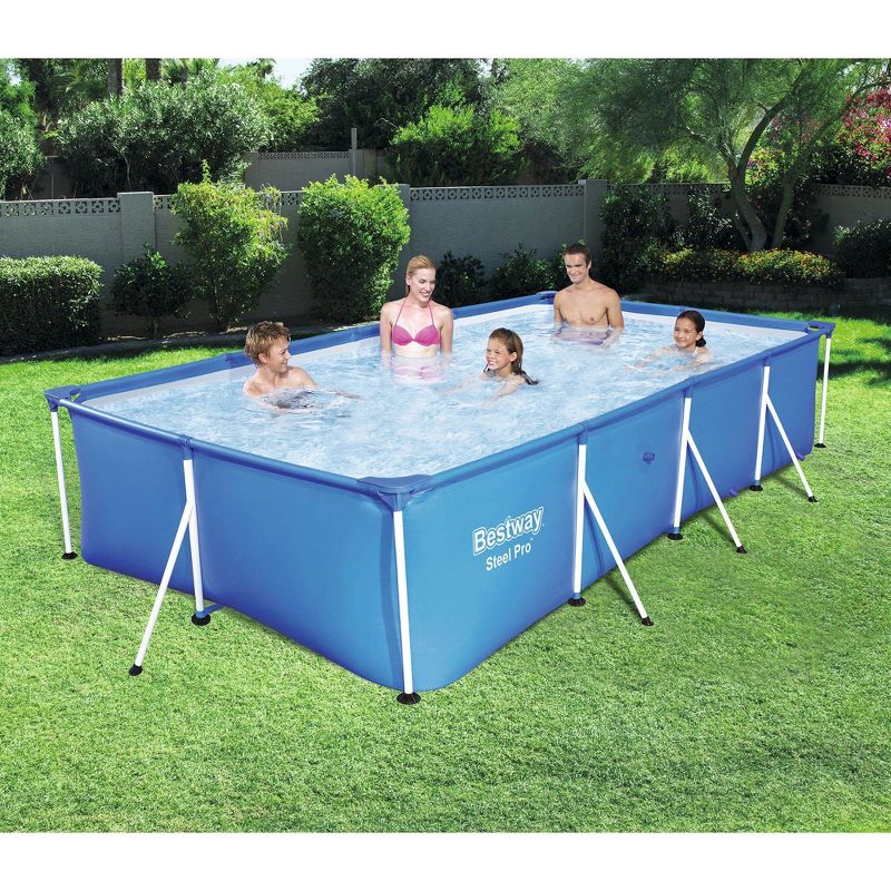Bestway 56512E Steel Pro 13ft x 7ft x 32in Outdoor Rectangular Frame Above Ground Swimming Pool, Blue (Pool Only)