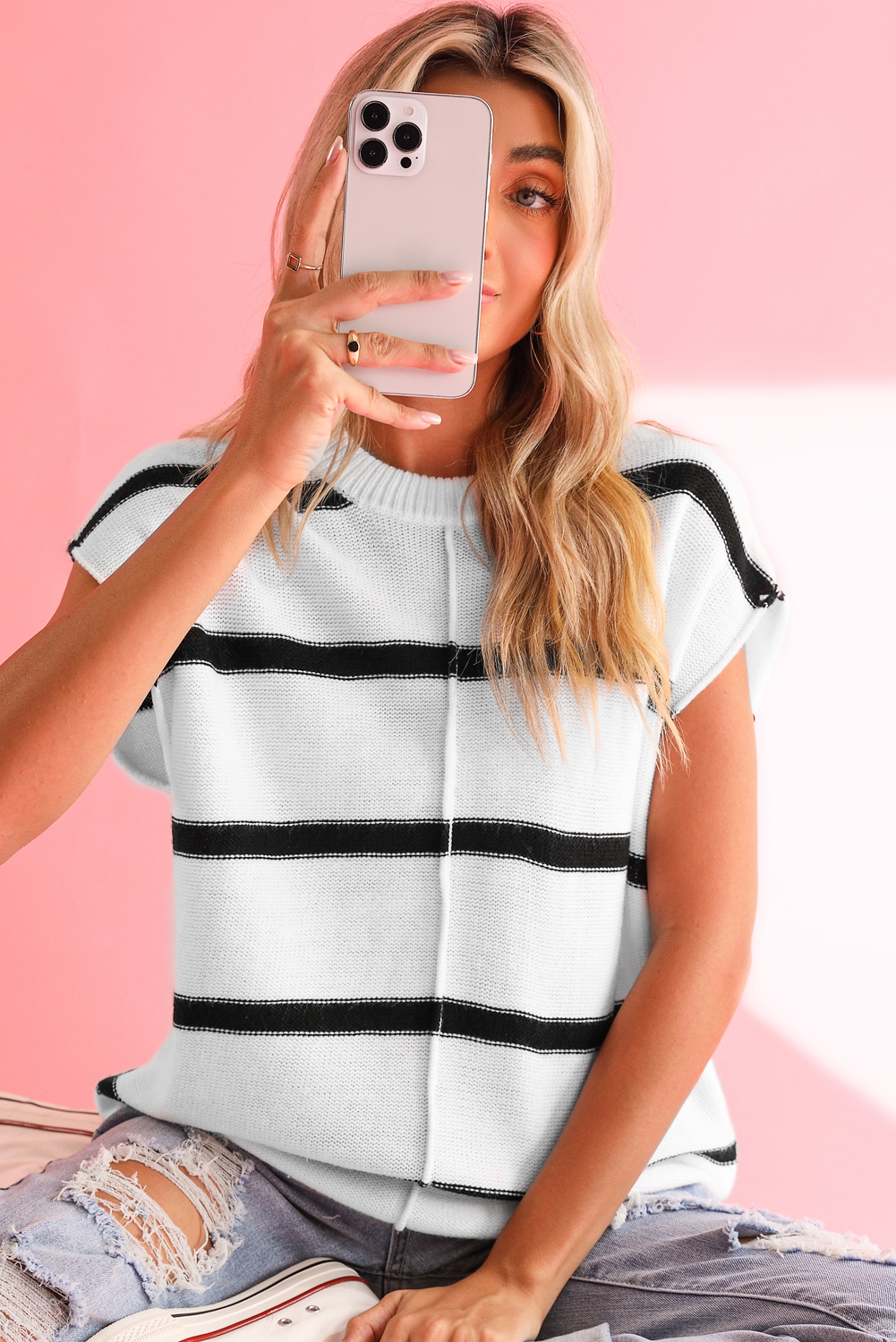 Pink Merry & Bright Pop Up Letter Waffle Knit Sweater