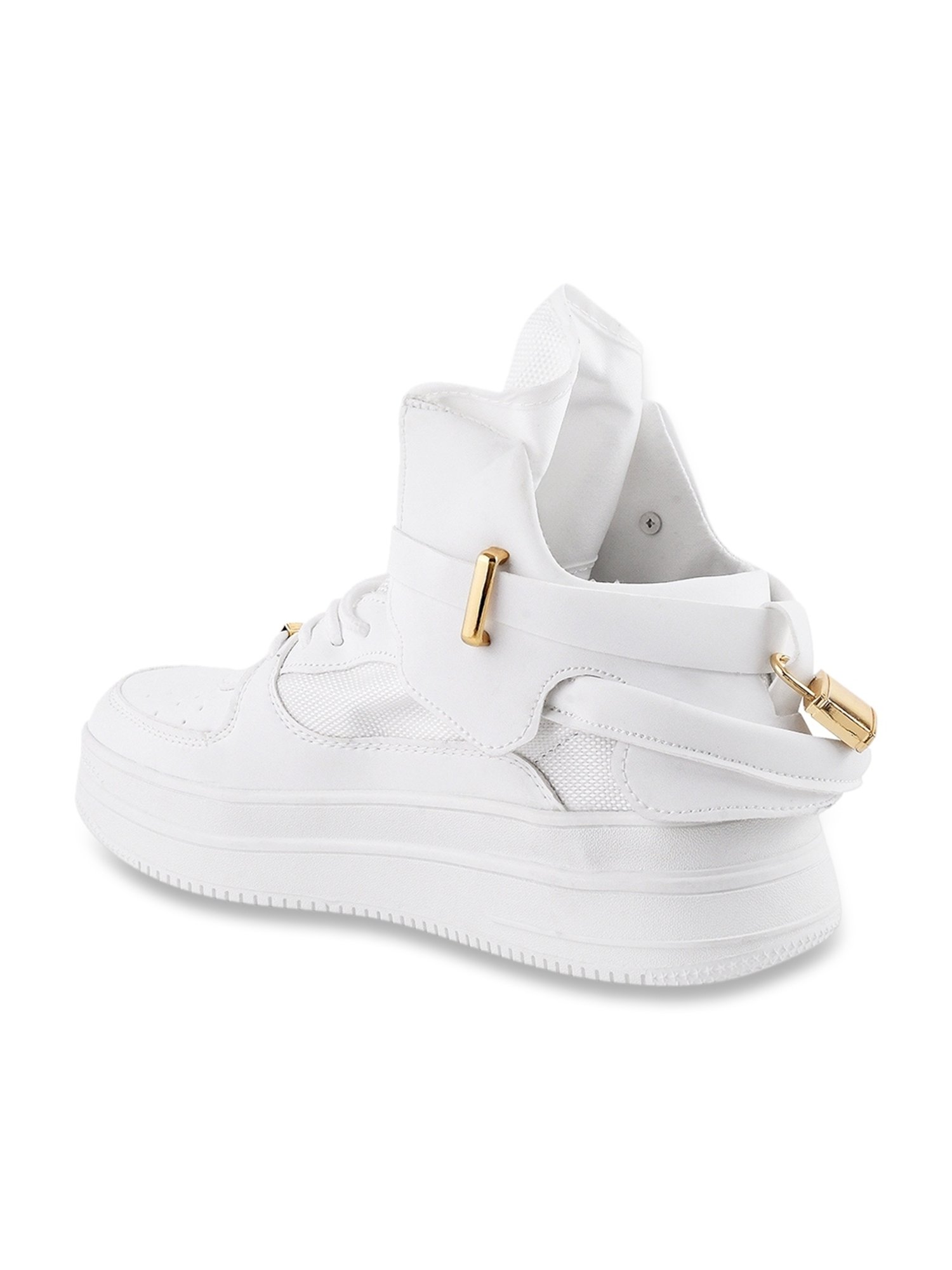 The White Pole Men's White Ankle High Sneakers