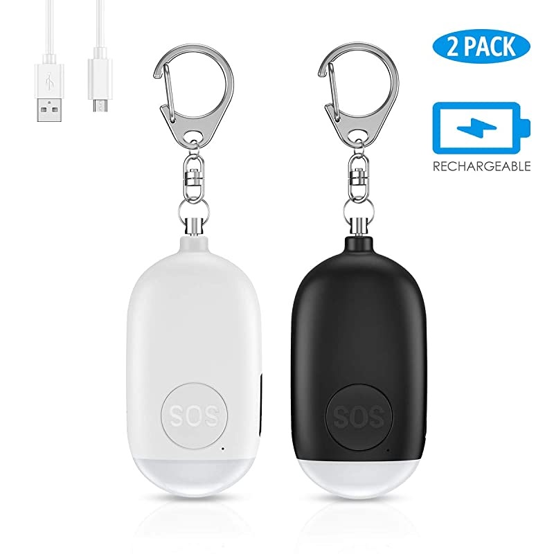 New Version Safe Sound Personal Alarm 130dB Rechargeable Safesound Security Alarm Keychain Emergency Self Defense Alarm with LED Light for Kids Women Elderly 2 PackWhiteBlack