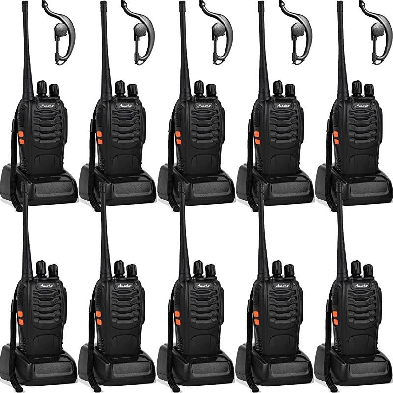 Walkie talkies 10 Pack Long Range Rechargeable 2 Way Radio UHF 16-Channel with Earpiece Li-ion Battery and Charger (Pack of 10)