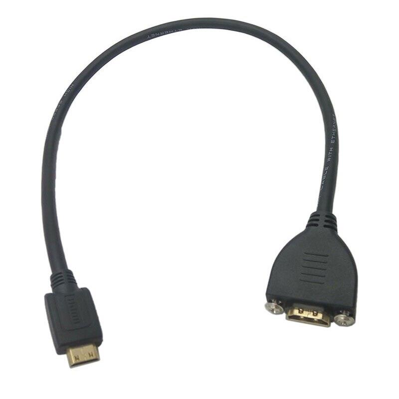 Gold Plated High Speed Mini HDMI Male to HDMI Female Extension Cable With Screw Panel Mount 0.5m