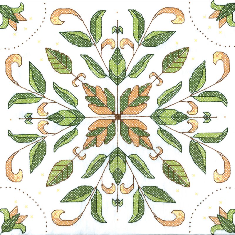 Janlynn Stamped Cross Stitch Quilt Blocks 18"X18" 6/Pkg-Antique Foliage