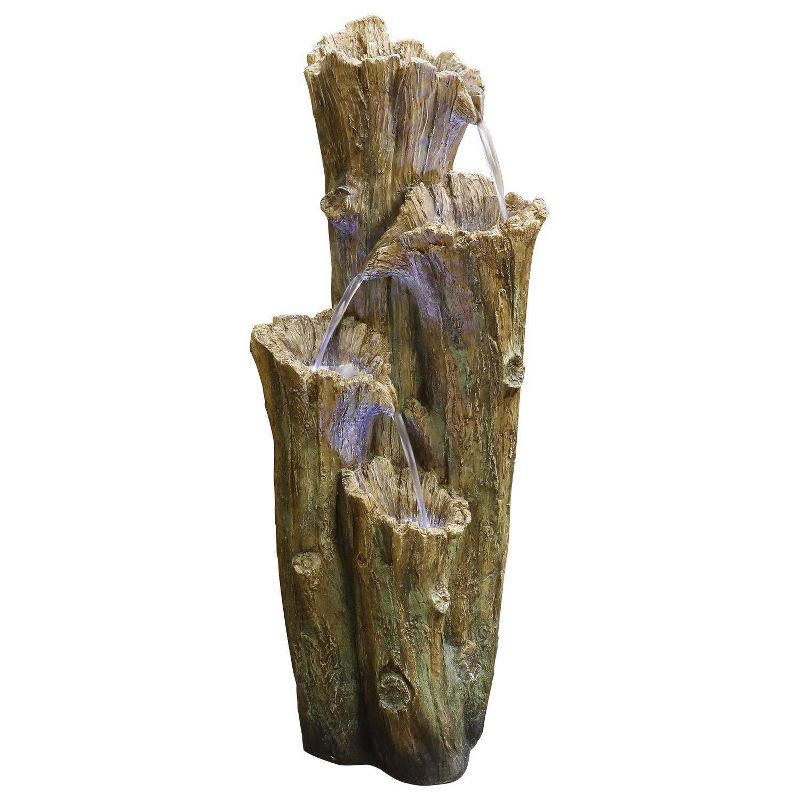 3 Tier Cascading Tree Bark Fountain With LED Lights - Alpine Corporation