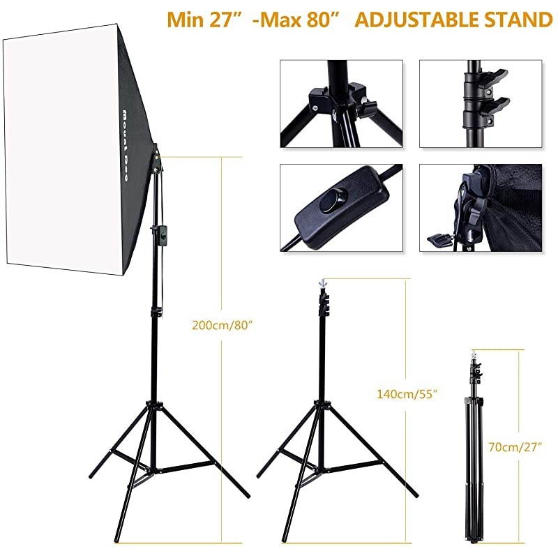 Photography Continuous Softbox Lighting Kit 20quotX28quot Professional Photo Studio Equipment with 2pcs 95W E27 Socket 5500K Video Lighting Bulb for Filming Portraits Shoot