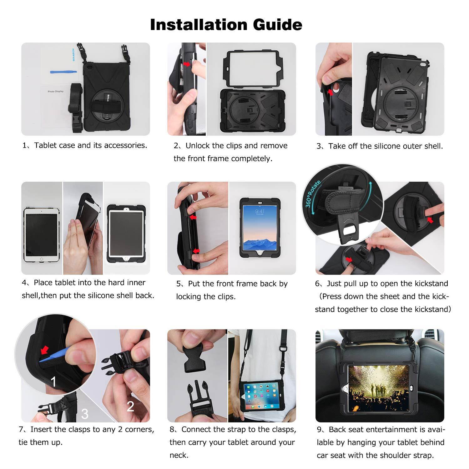 Galaxy Tab S4 10.5 2018 Case,BRAECNstock Heavy Duty Full-Body Protective Case with 360 Degree Stand/Hand Strap/Shoulder Strap for Samsung Galaxy Tab S4 10.5 (2018) SM-T830/T835/T837 Tablet (Black)